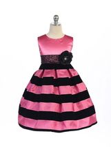 Posh Hot Pink Black Stripes Pageant Flower Girl Dress Crayon Kids USA - $49.95