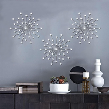 ZEXUIRU 3 Set Silver Metal Jeweled Wall Art Bling Crystal Home Décor Sun Burst R - $31.39