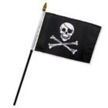 AES Wholesale Lot of 6 Jolly Roger Pirate Patch 4&quot;x6&quot; Desk Table Stick Flag - $6.88