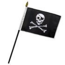 AES Wholesale Lot of 6 Jolly Roger Pirate Patch 4&quot;x6&quot; Desk Table Stick Flag - $130.77 MXN