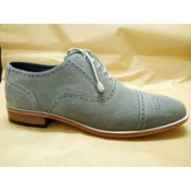 Men&#39;s Gray Suede Full Brogue Cap Toe Matching Sole Genuine Leather Shoes US 7-16 - £105.82 GBP