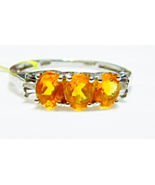 MEXICAN FIRE OPAL OVAL &amp; DIAMOND BAGUETTE 3-STONE RING, SILVER, SIZE 8, ... - $65.00