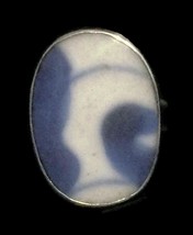 Vintage Sterling Silver Porcelain Dish Cobalt Blue Ring Size 5.5 4.9 g - $44.55