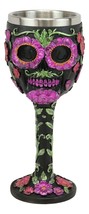 Ebros Gothic Black Red Pink Green Day of The Dead Sugar Skull Wine Goble... - $22.99
