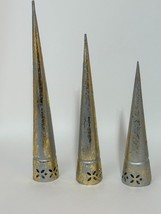 Gilded pierced metal Cone Tabletop Trees, Set of 3 - $15.00