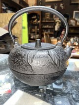 Vintage Japanese Cast Iron Tetsubin Teapot - Leaves - $54.04