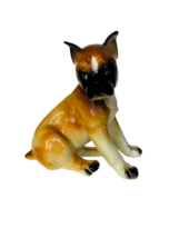 Lefton Boxer Figurine Puppy Dog Sculpture vtg Brown Black gift antique Japan mcm - £31.11 GBP