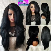 Misha&quot; black L-Parting, Kinky Straight heat resistant lacefront wig, Glueless Wi - £57.68 GBP