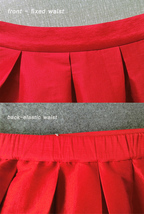 Women Red A-line Pleated Taffeta Skirt Ruffle Plus Size Pleated Skirt Outfit image 3