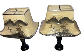 Japanese Brass Lamp Pagoda Etched Leviton VTG 31 “ - Set Of 2 Lamps &amp; Shades - £311.09 GBP