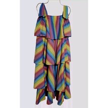 MDS Stripes Sizes 4 Rainbow Stripe Tiered Tent Midi Dress - $114.02