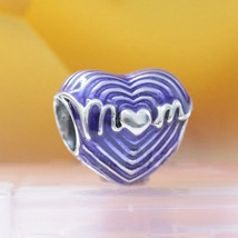 925 Sterling Silver Radiating Love Mum Heart Charm Bead - £12.67 GBP