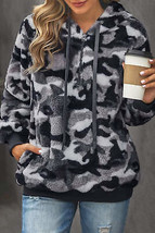 Gray Camo Print Warm Furry Pullover Hoodie - £35.57 GBP