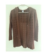 Gap Kids Girls 10 Brown Hooded Crochet Cardigan With Buttons &amp; Long Sleeves - $380.13 MXN