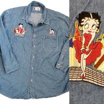 Vintage 2001 Y2K Betty Boop Denim Button Up Blue Shirt Longsleeve Pocket 1X - $28.89