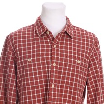 LL Bean Button Down Rust Red White Check Flannel Outdoor Shirt Mens Large - £20.01 GBP