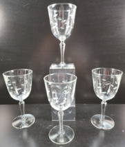 (4) Libbey Windswept Water Goblets Set Vintage Clear Floral Etched Stemware MCM - £38.81 GBP