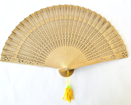Vintage Pierced Bamboo Wood Folding Hand Fan Can Make Spiral Dollhouse S... - £11.59 GBP