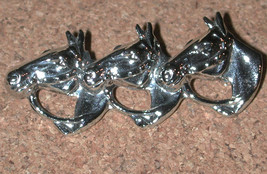 Vintage 3 Horse Heads Silver-tone Pin Brooch - £10.39 GBP