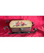 Vintage Crazy Mountain Trinket Box Christmas Sleigh Two Cardinals Pinecones - $218.11 MXN