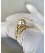 10.2mm Golden South Sea Pearl Ring,Green Overtone, Flawless,S925 Intertw... - $120.00