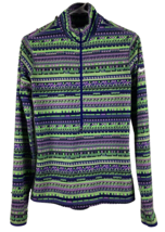 Nike Pro Dri Fit Shirt Womens M Half Zip Pullover Purple Green Geometric Running - £16.57 GBP