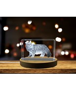 LED Base included | Unique 3D Engraved Crystal Statue Siberian Cat - $35.46 CAD+