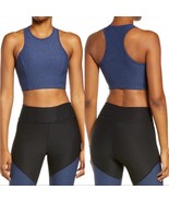 OUTDOOR VOICES Athena Crop Top Sports Bra Racer Back High Neck Blue XS - €17,12 EUR