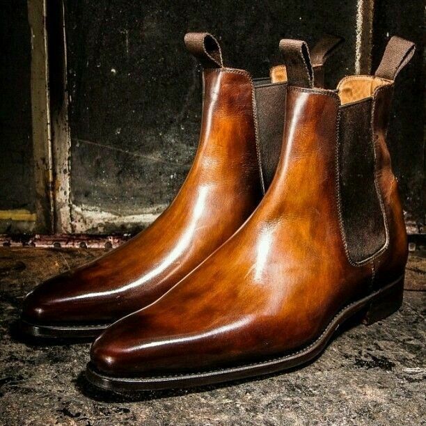 Two Tone Chelsea Brown High Ankle Jumper Slip On Genuine Leather Boots US 7-16