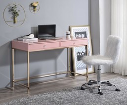 Writing Desk, Pink High Gloss &amp; Gold Finish - $360.47
