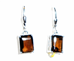 Brown Smoky Quartz Octagon Solitaire Leverback Dangle Earrings, Silver, ... - £31.89 GBP