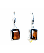 Brown Smoky Quartz Octagon Solitaire Leverback Dangle Earrings, Silver, ... - $39.99