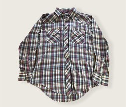 Roebucks Plaid Western Pearl Snap Long Sleeve Shirt Blue Red White Medium - £14.70 GBP