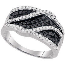 10k White Gold Round Black Color Enhanced Diamond Double Strand Crossove... - £395.08 GBP