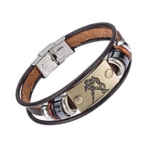 T fashion 12 zodiac signs bracelet for men women stainless steel clasps genuine leather thumb200