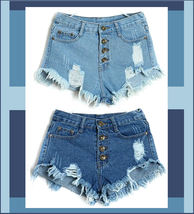 Vintage Button Fly High Waist Fadded Ripped Denim Short Shorts Casual Jean Pants