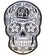 SUGAR SKULL EMBRODIERED PATCH P6193 biker LIVE LOVE RIDE iron on head ro... - $10.86