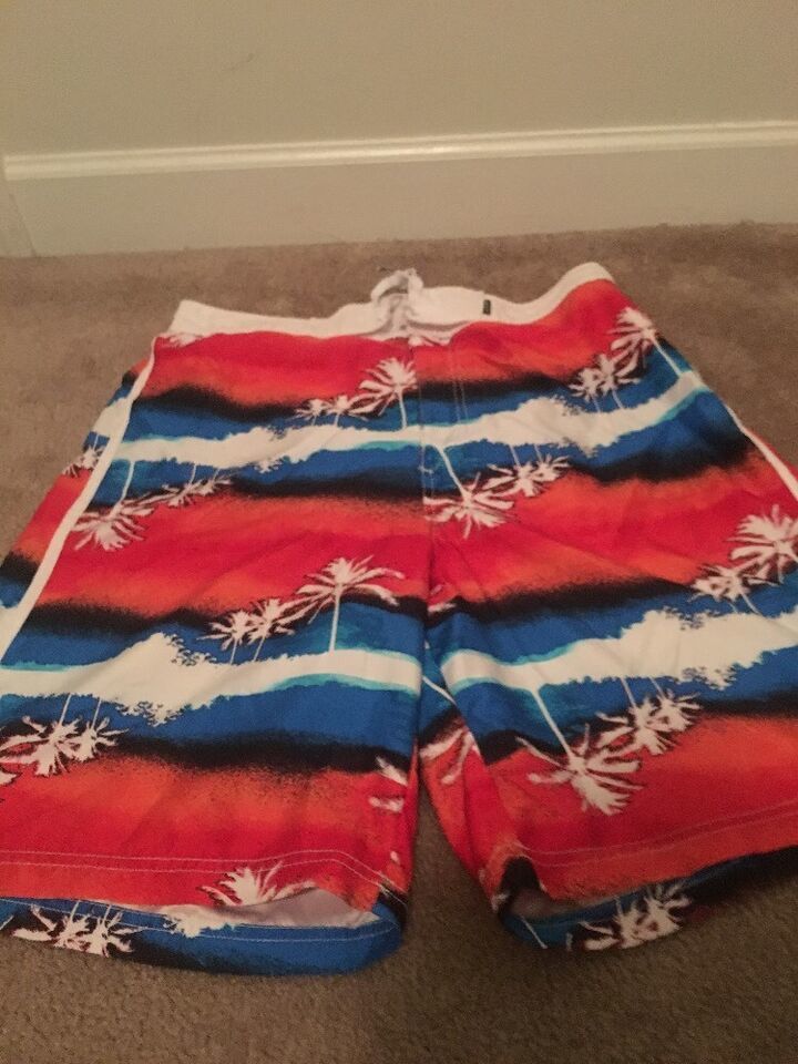 Joe Boxer Men&#39;s Swim Shorts Trunks 1pc Size Large Red, Blue, &amp; White - $25.88