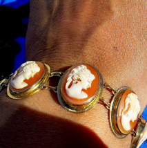 Antique Pictorial Cameo Solid 14k Rose Gold Panel Victorian Bracelet 7.5&quot; inch - $2,750.25