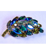 D&amp;E Juliana Peacock Blue, Emerald &amp; Peridot AB Rhinestone Brooch, Verifi... - £41.81 GBP