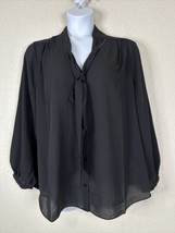 NWT NYDJ Womens Plus Size 1X Black Bow Button-Up Blouse Long Sleeve - £28.31 GBP
