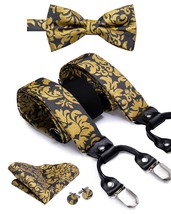 Hi-Tie Vintage Silk Men&#39;s Suspender Set Fashion   Suspender and Bow Tie Set Leat - £56.81 GBP