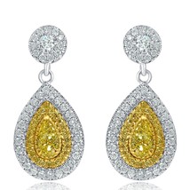 Pear Cut Natural Fancy Yellow 1.62CT Diamond Drop Dangle Earrings 14k Wh... - £2,725.05 GBP
