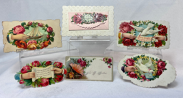 Victorian Die Cut Cards Dance Visiting Calling Cards Hands Floral Birds Embossed - £23.70 GBP