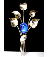  Retro Sterling by Jordan Big Brooch Blue Glass Stone Leaf Spray 1940&#39;s - £31.36 GBP