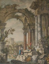 Vtg Litho Print Art Classical Cappriccio Roman Ruin Soldier Temple Pantheon Dog - £55.85 GBP