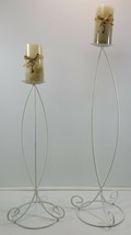 *MM) Set of 2 Tall White Metal Floor Candle Stands Pier 1 Imports 30&quot; &amp; 24&quot; - £19.54 GBP