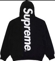 FW24 Supreme Satin Appliqué Hooded Sweatshirt Black Size L - $197.99