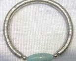Bracelet # 111 bangle  silver tone metal with aqua bead  - $3.00