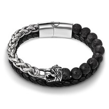 Jiayiqi Unique Leather Bracelet Men Eagle Wolf Lion  Charm Stainless Steel Chain - £11.38 GBP